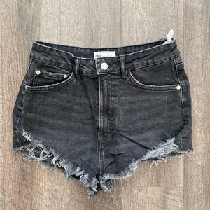 Zara High Waist Black Denim Shorts